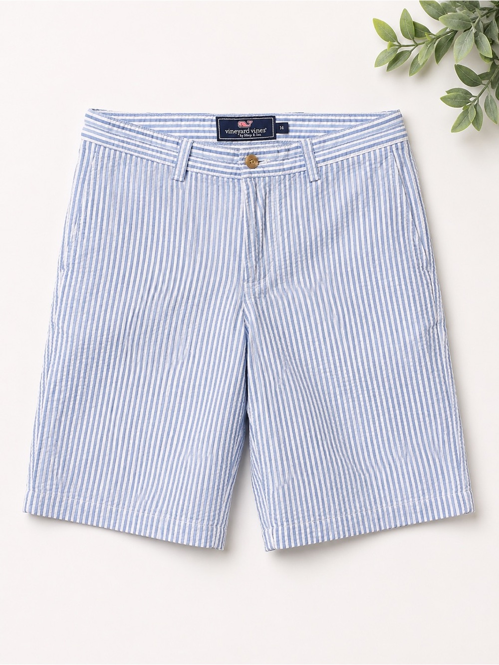Vineyard Vines Boys Seersucker Shorts Size 14 Blue White Stripe Classic Preppy